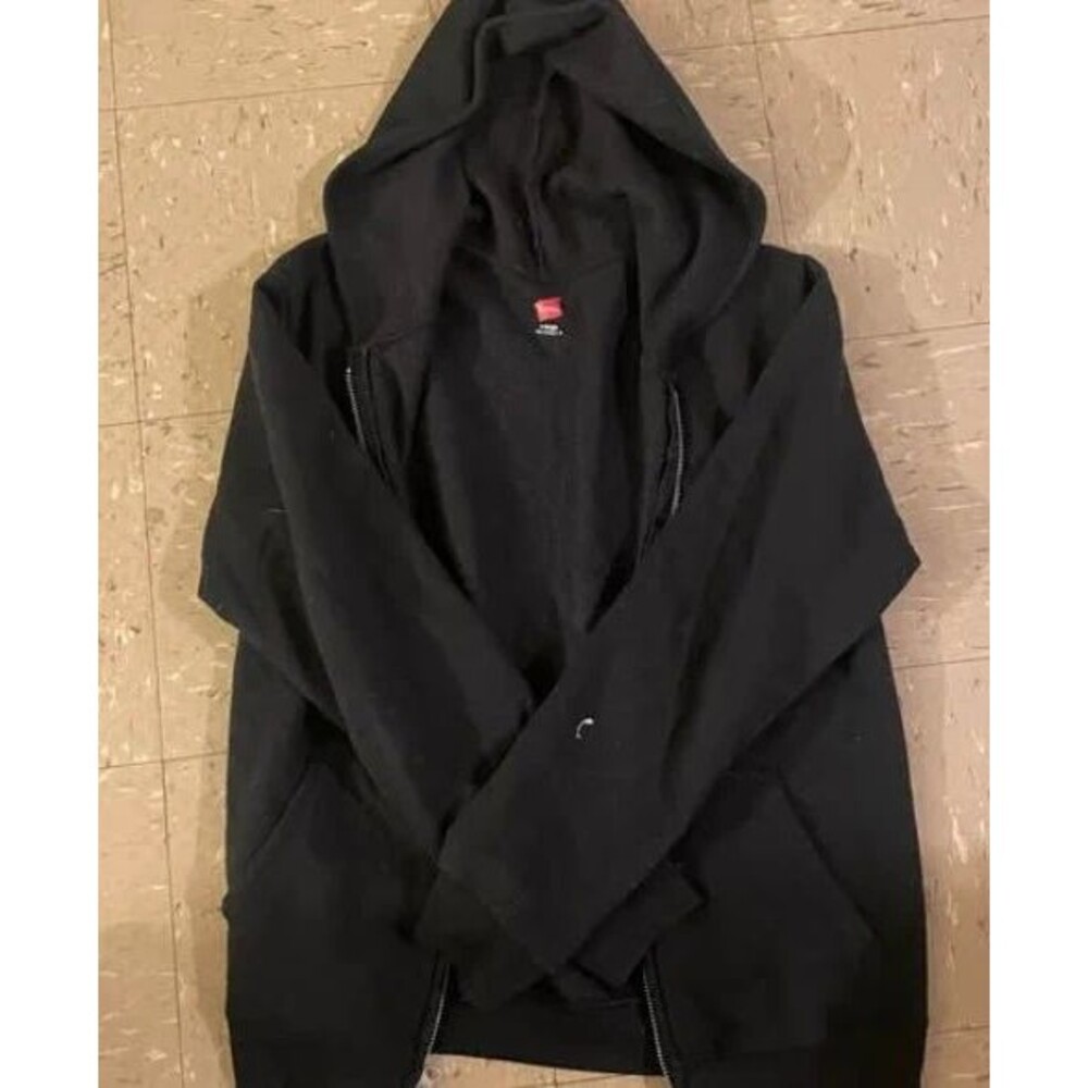 Hanes Black Zip Up Sweatshirt With Hood, Kids XL, Cotton Blend